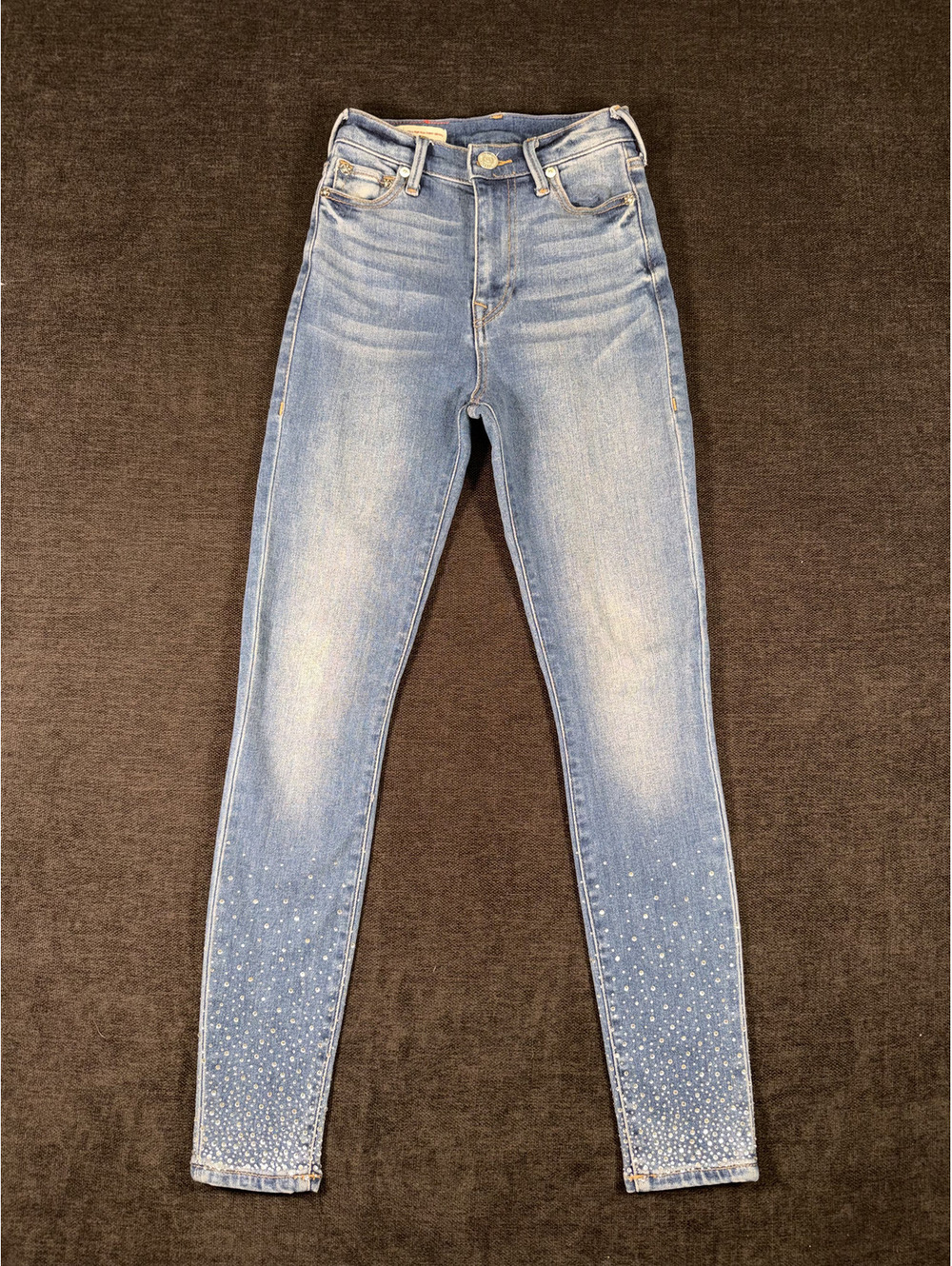 True Religion Women's Light Blue High Rise Skinny Jeans with Rhinestone Detail